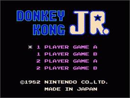 Title screen of Donkey Kong Junior on the Nintendo NES.