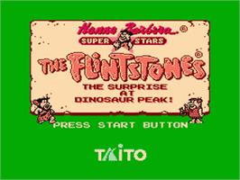 Title screen of Flintstones: The Surprise at Dinosaur Peak on the Nintendo NES.