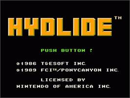 Title screen of Hydlide on the Nintendo NES.