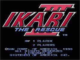 Title screen of Ikari III - The Rescue on the Nintendo NES.