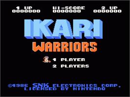 Title screen of Ikari Warriors on the Nintendo NES.