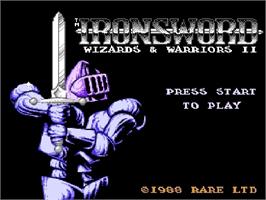 Title screen of Ironsword: Wizards & Warriors 2 on the Nintendo NES.