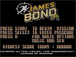 Title screen of James Bond Jr. on the Nintendo NES.