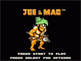 Title screen of Joe & Mac: Caveman Ninja on the Nintendo NES.