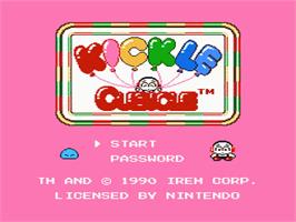 Title screen of Kickle Cubicle on the Nintendo NES.