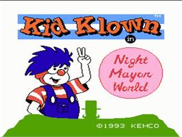 Title screen of Kid Klown in Night Mayor World on the Nintendo NES.