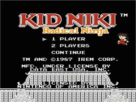 Title screen of Kid Niki - Radical Ninja on the Nintendo NES.