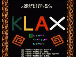 Title screen of Klax on the Nintendo NES.