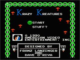 Title screen of Krazy Kreatures on the Nintendo NES.