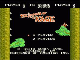 Title screen of Legend of Kage, The on the Nintendo NES.