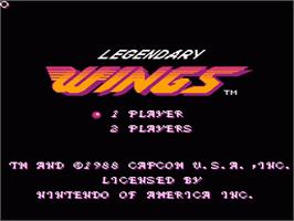 Title screen of Legendary Wings on the Nintendo NES.