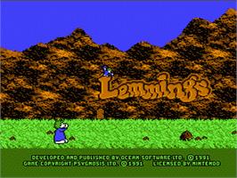 Title screen of Lemmings on the Nintendo NES.