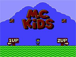 Title screen of M.C. Kids on the Nintendo NES.