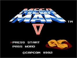 Title screen of Mega Man 5 on the Nintendo NES.