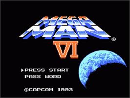 Title screen of Mega Man 6 on the Nintendo NES.