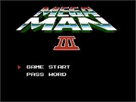 Title screen of Mega Man III on the Nintendo NES.