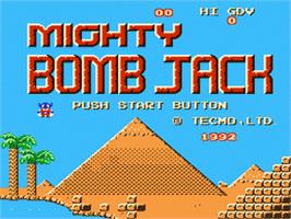 Title screen of Mighty Bombjack on the Nintendo NES.