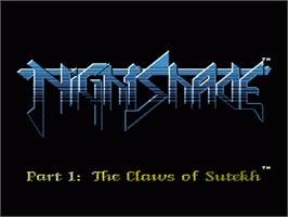 Title screen of Nightshade: Part 1 - The Claws of Sutekh on the Nintendo NES.