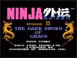 Title screen of Ninja Gaiden II: The Dark Sword of Chaos on the Nintendo NES.