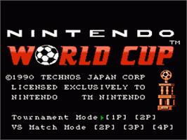 Title screen of Nintendo World Cup on the Nintendo NES.