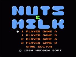 Title screen of Nuts & Milk on the Nintendo NES.