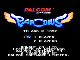 Title screen of Parodius on the Nintendo NES.