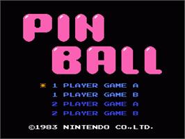 Title screen of Pinball on the Nintendo NES.