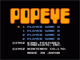 Title screen of Popeye on the Nintendo NES.