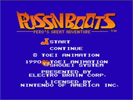 Title screen of Puss N Boots: Pero's Great Adventure on the Nintendo NES.