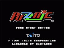 Title screen of Puzznic on the Nintendo NES.