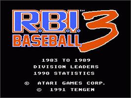 Title screen of RBI Baseball 3 on the Nintendo NES.
