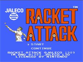 Title screen of Racket Attack on the Nintendo NES.