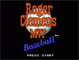 Title screen of Roger Clemens' MVP Baseball on the Nintendo NES.