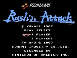 Title screen of Rush'n Attack on the Nintendo NES.