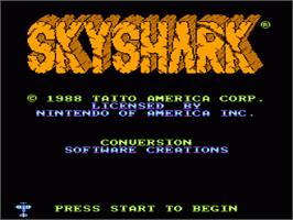 Title screen of Sky Shark on the Nintendo NES.