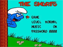 Title screen of Smurfs on the Nintendo NES.