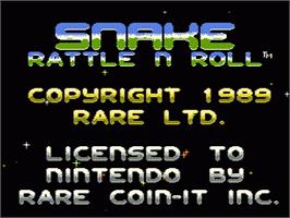 Title screen of Snake Rattle 'n Roll on the Nintendo NES.