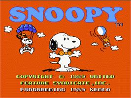 Title screen of Snoopy's Silly Sports Spectacular on the Nintendo NES.