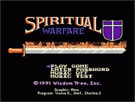 Title screen of Spiritual Warfare on the Nintendo NES.