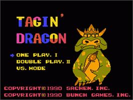 Title screen of Tagin' Dragon on the Nintendo NES.