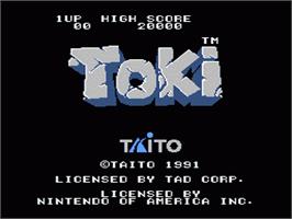 Title screen of Toki: Going Ape Spit on the Nintendo NES.