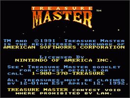 Title screen of Treasure Master on the Nintendo NES.