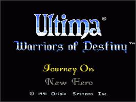 Title screen of Ultima V: Warriors of Destiny on the Nintendo NES.