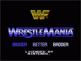 Title screen of WWF Wrestlemania: Steel Cage Challenge on the Nintendo NES.