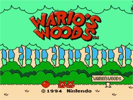 Title screen of Wario's Woods on the Nintendo NES.