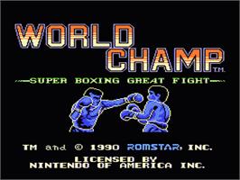 Title screen of World Champ:  Super Boxing Great Fight on the Nintendo NES.