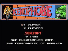 Title screen of Xenophobe on the Nintendo NES.