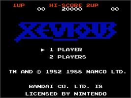Title screen of Xevious on the Nintendo NES.