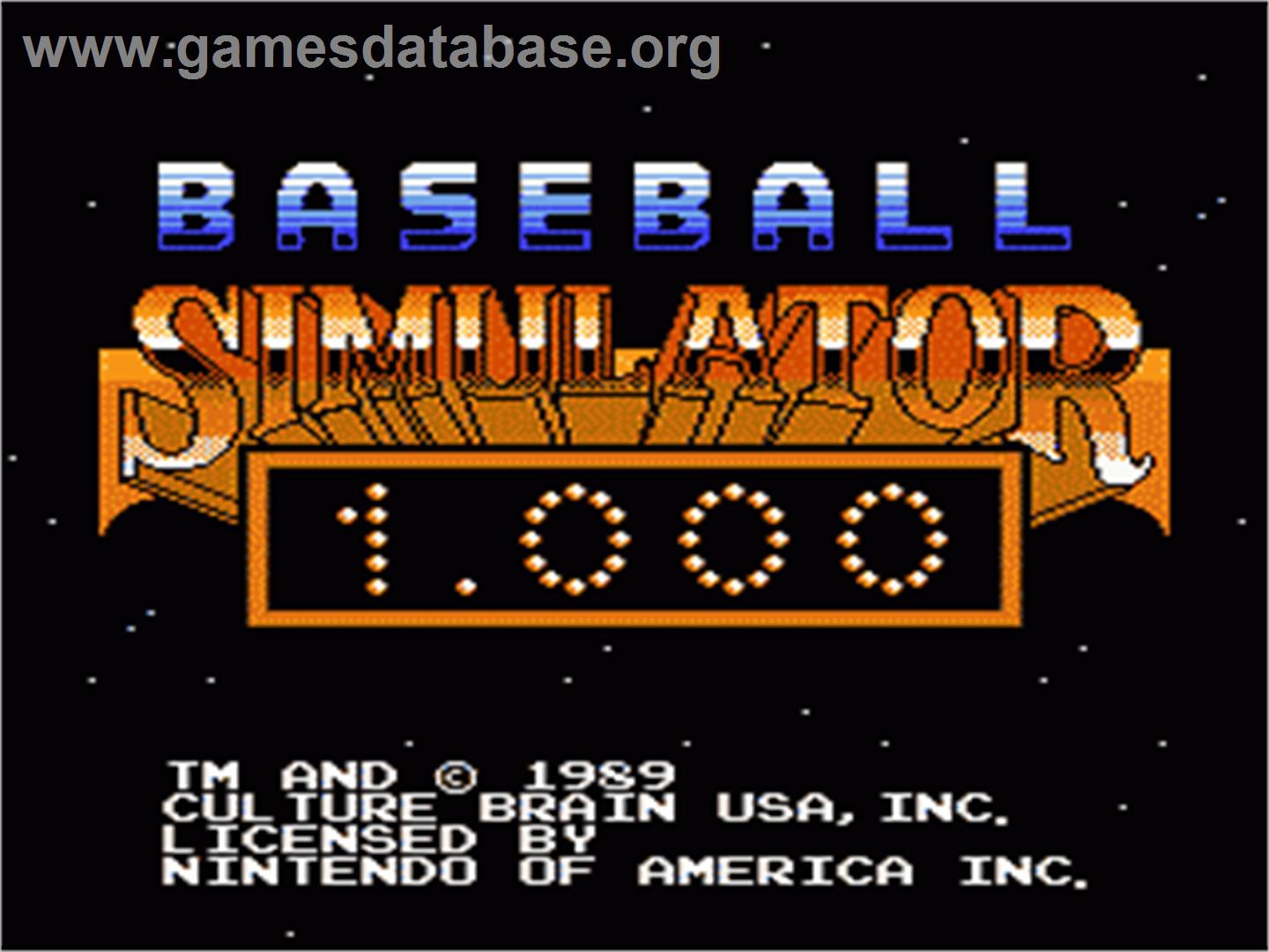 Baseball Simulator 1.000 - Nintendo NES - Artwork - Title Screen