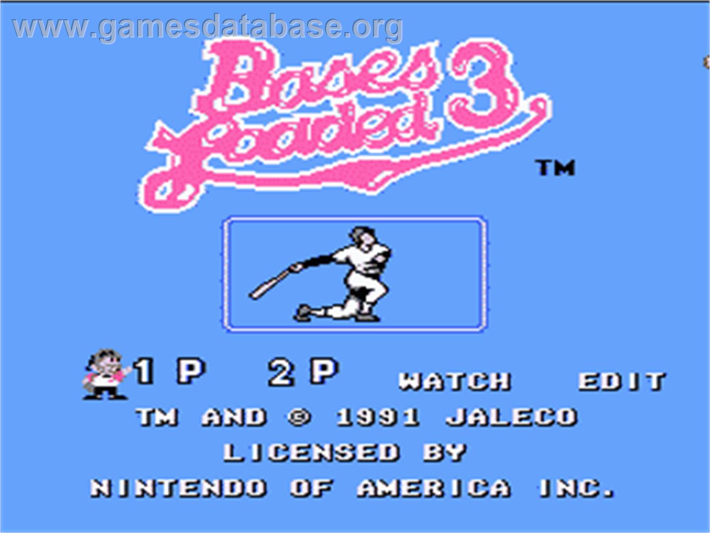 Bases Loaded 3 - Nintendo NES - Artwork - Title Screen